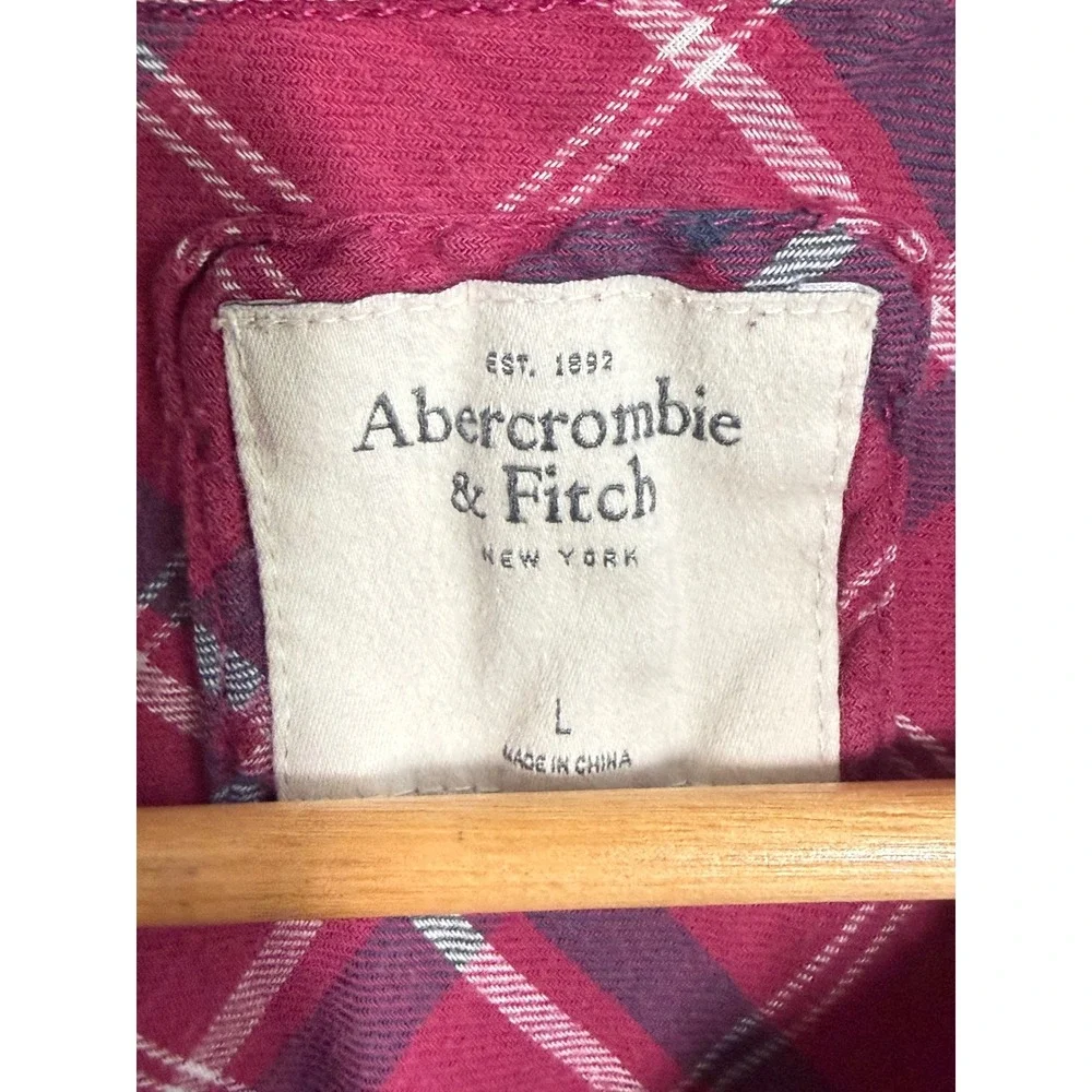 Abercrombie & Fitch Women Pink Plaid Flannel Button Down Shirt Long Sleeve Large